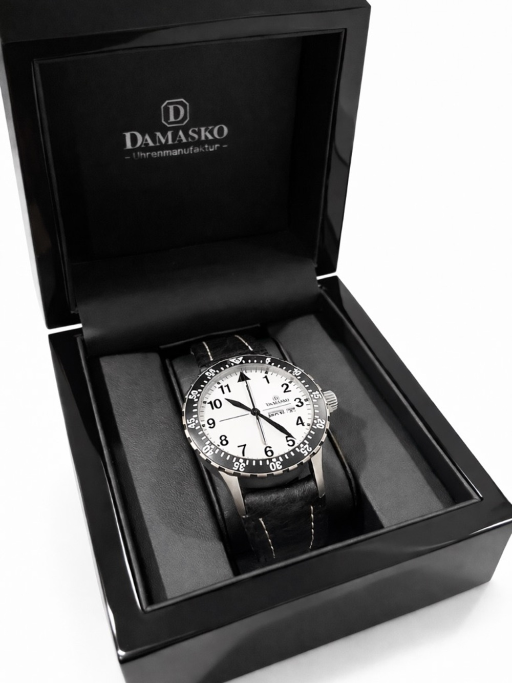 Damasko White Dial Pilot Watch in Black Leather